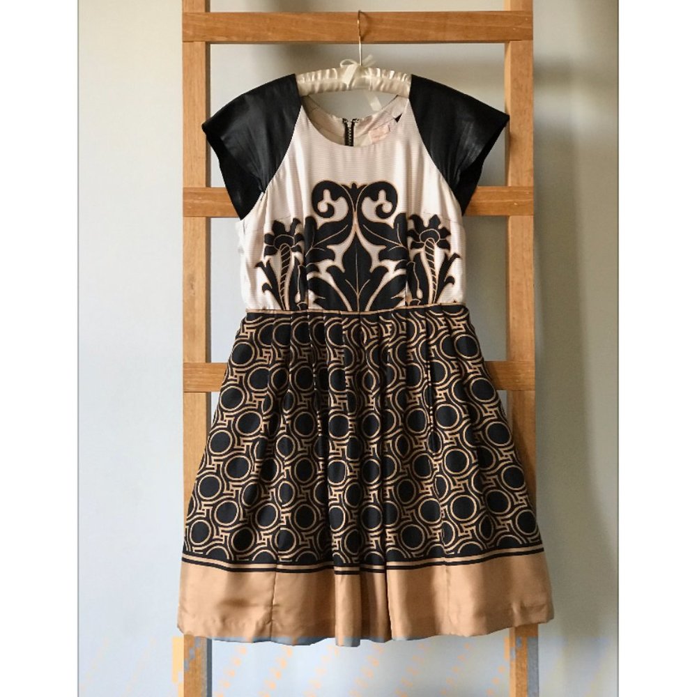 Tracey Reese - Leather cap sleeve fleur de lis dress - Size 8